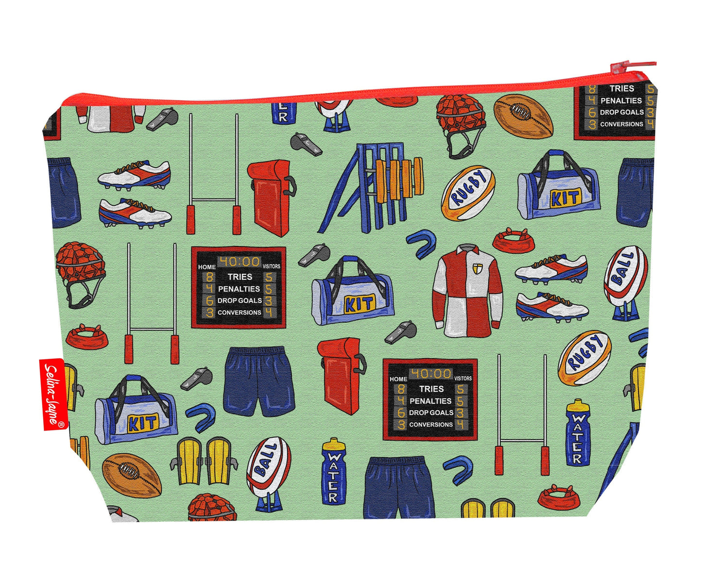 Rugby toiletry bag with vibrant HD print and washable lining by Selina-Jayne Designs
