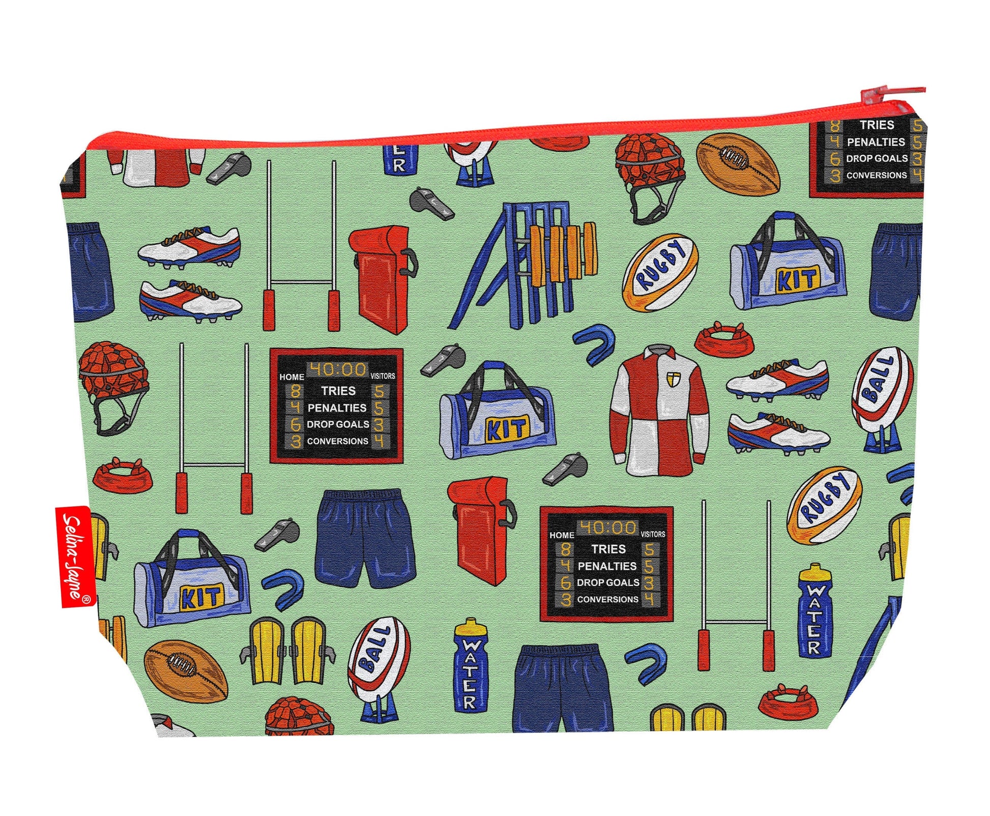 Rugby toiletry bag with vibrant HD print and washable lining by Selina-Jayne Designs