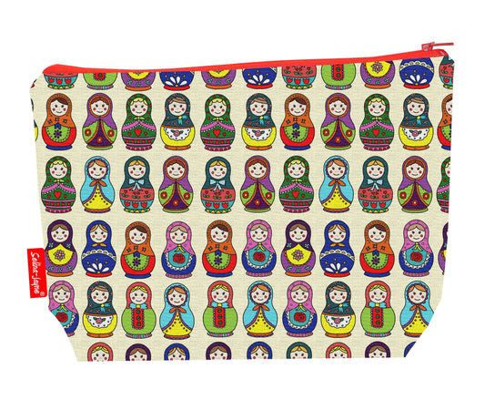 Russian dolls toiletry bag with vibrant HD print and washable lining by Selina-Jayne Designs