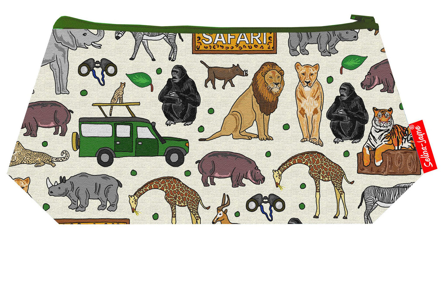 Safari Animals cosmetic bag by Selina-Jayne featuring vibrant wildlife design with HD print on durable polyester fabric
