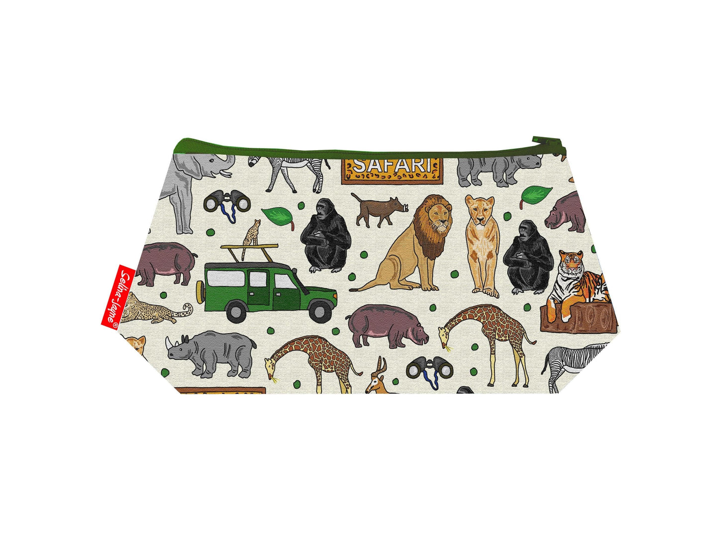 Safari Animals cosmetic bag by Selina-Jayne featuring vibrant wildlife design with HD print on durable polyester fabric