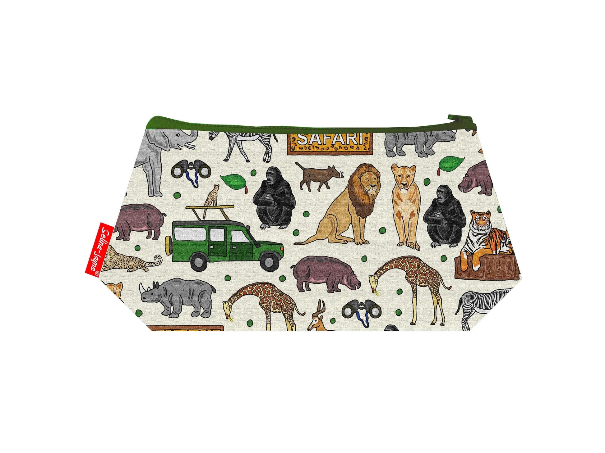 Safari Animals cosmetic bag by Selina-Jayne featuring vibrant wildlife design with HD print on durable polyester fabric