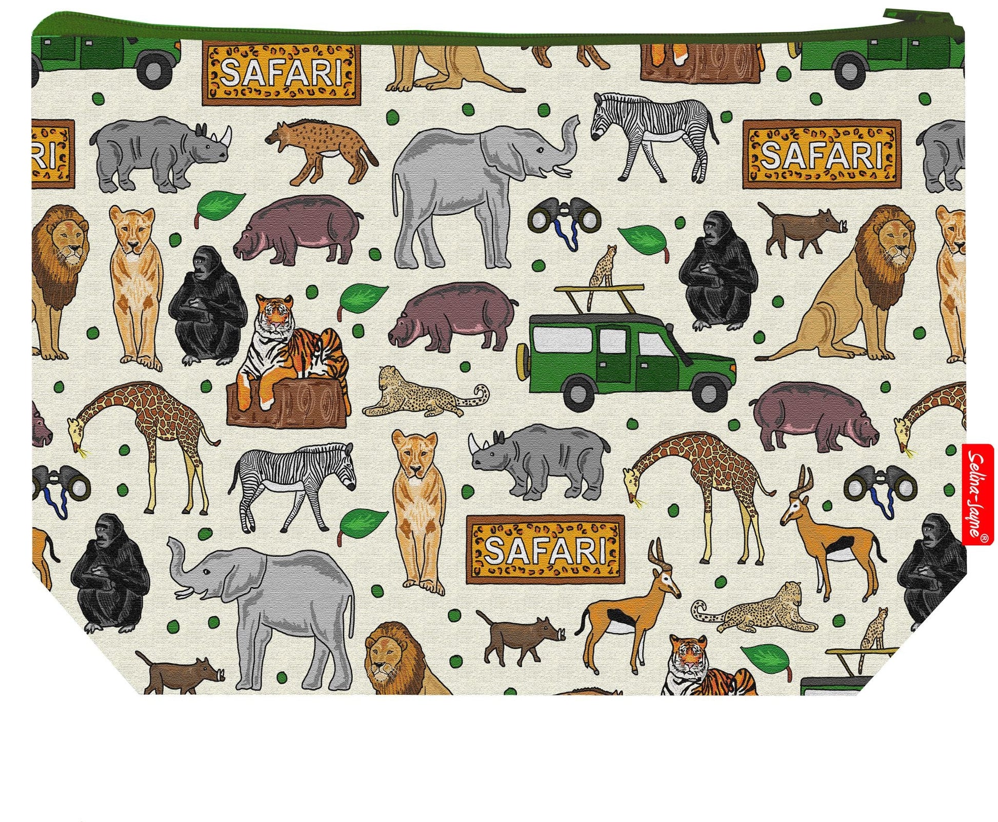 Premium wildlife wash bag featuring safari animals design - practical 29cm travel size
