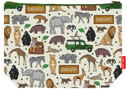 Premium wildlife wash bag featuring safari animals design - practical 29cm travel size