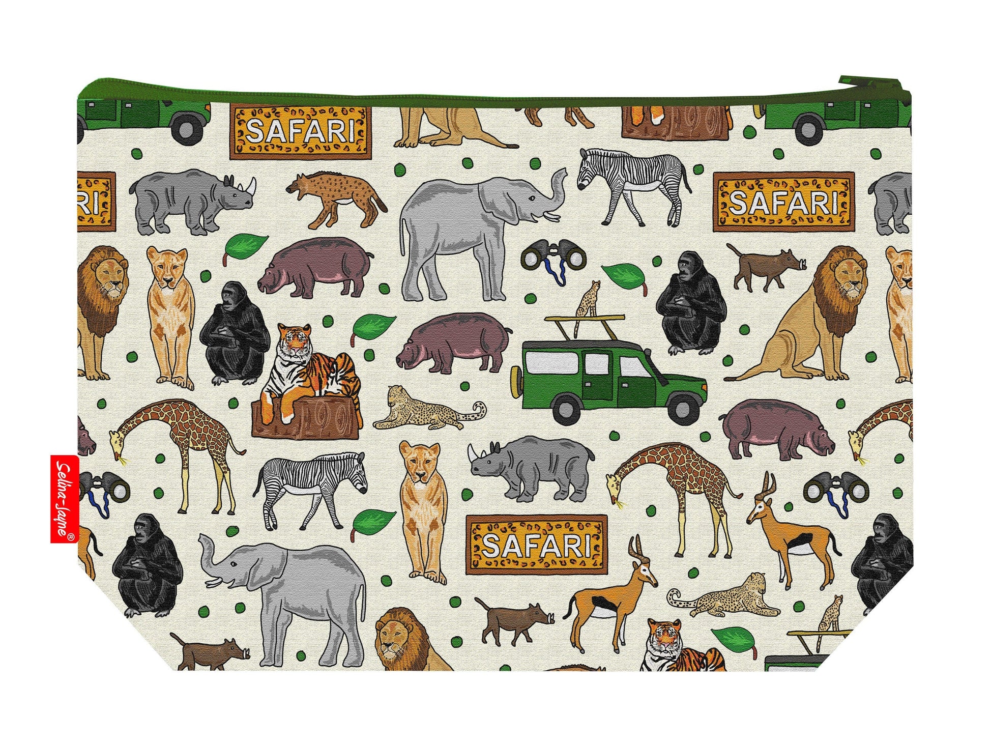 Safari animals toiletry bag with vibrant HD print and washable lining by Selina-Jayne Designs