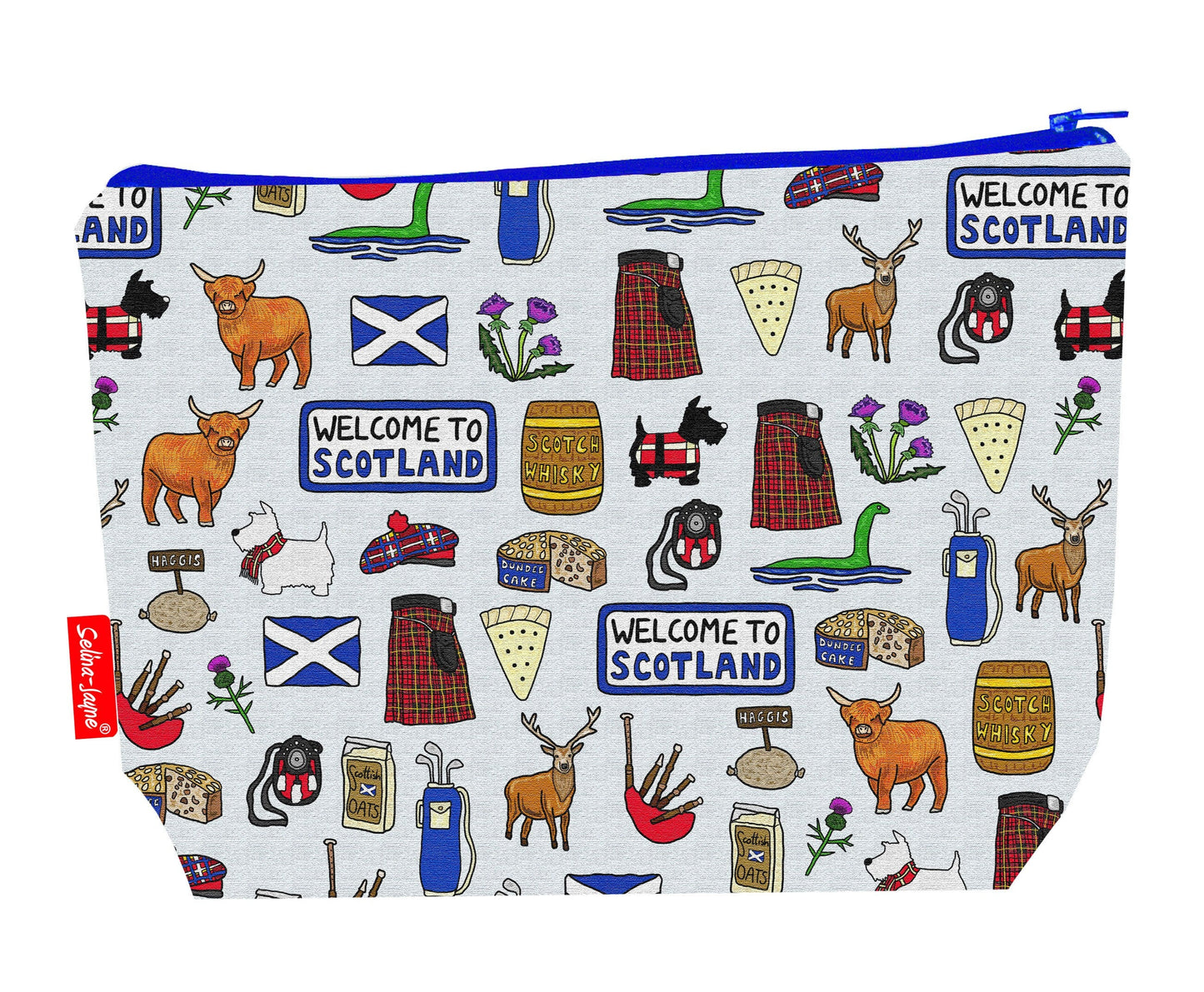 Scotland toiletry bag with vibrant HD print and washable lining by Selina-Jayne Designs
