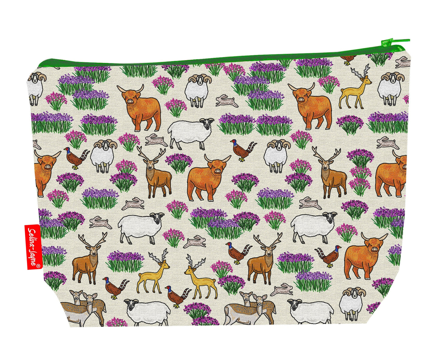 Scottish Highlands toiletry bag with vibrant HD print and washable lining by Selina-Jayne Designs