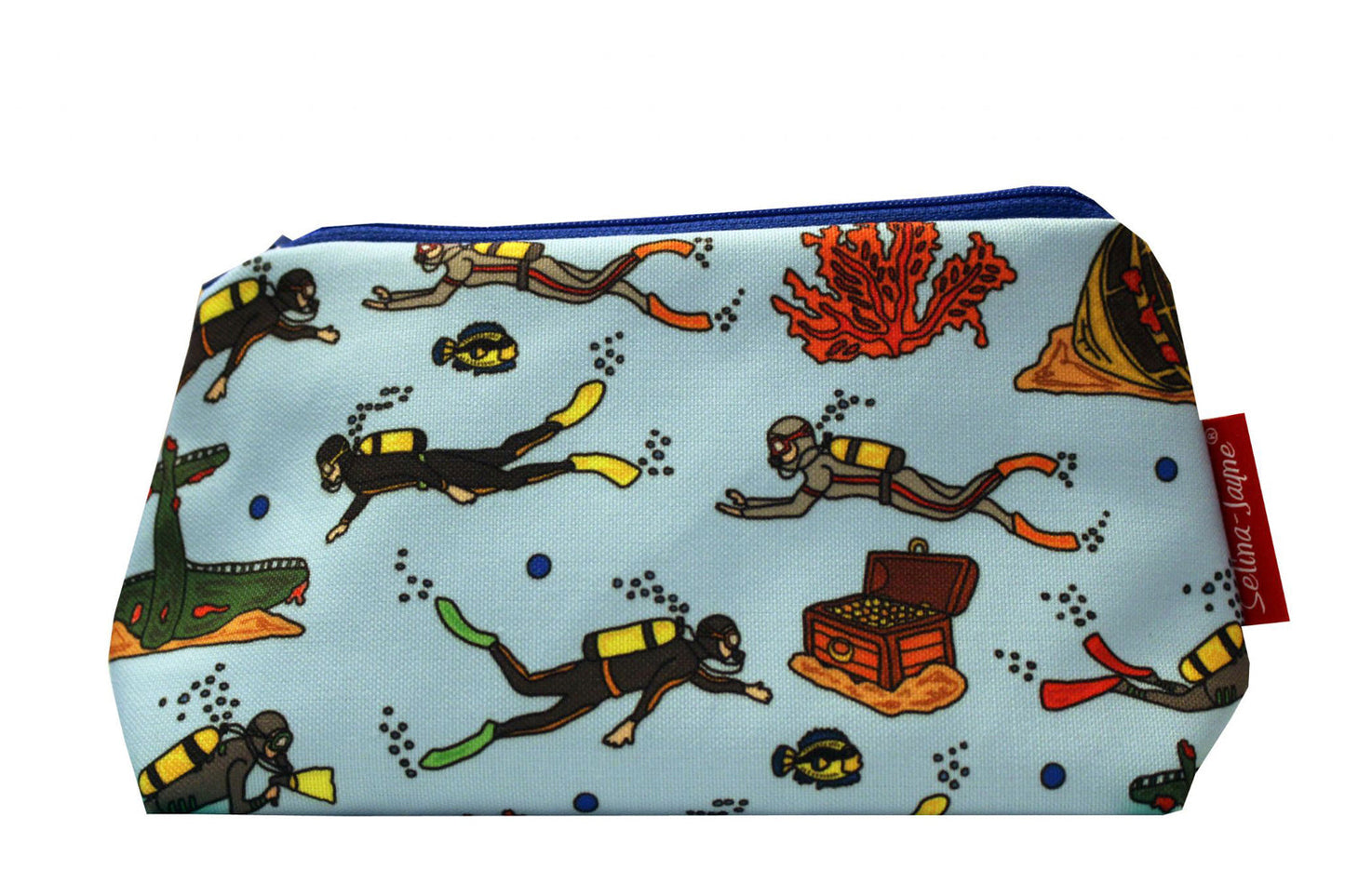 Scuba Diving cosmetic bag by Selina-Jayne featuring vibrant diver design with HD print on durable polyester fabric