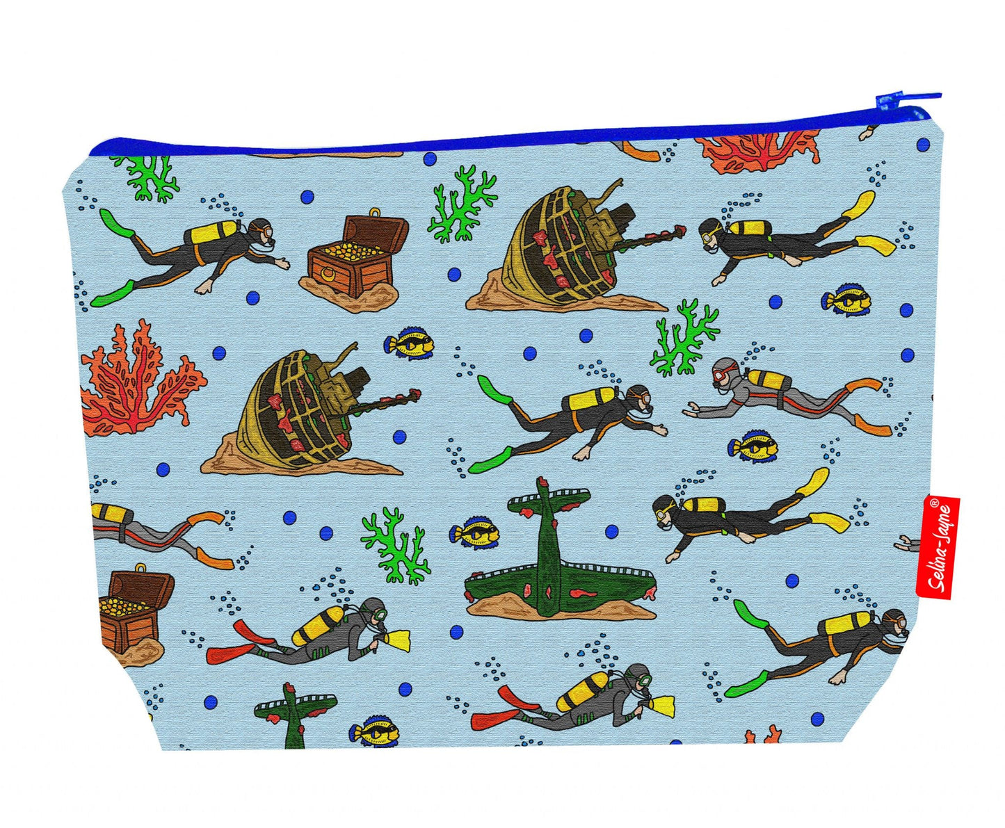 Premium diver wash bag featuring scuba diving design - practical 29cm travel size