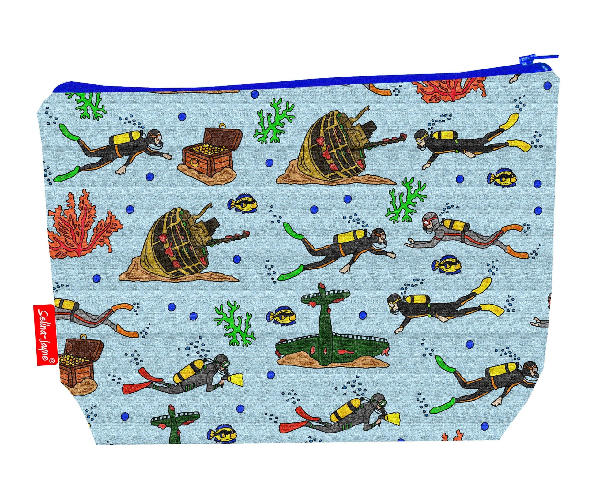 Scuba diving toiletry bag with vibrant HD print and washable lining by Selina-Jayne Designs