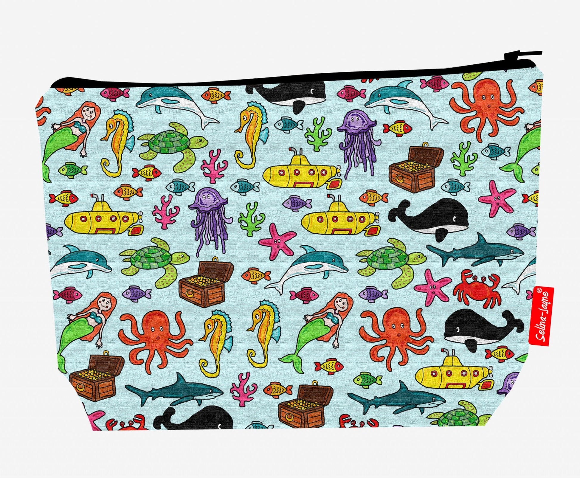 Premium ocean lover wash bag featuring sea world design - practical 29cm travel size