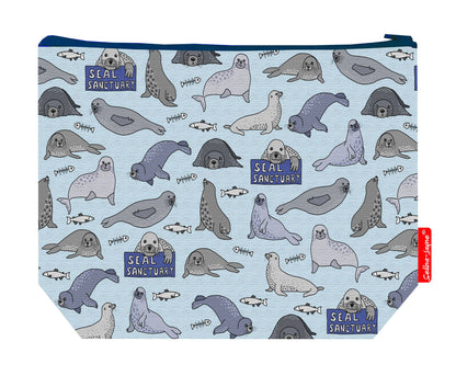 Premium marine animal wash bag featuring seals design - practical 29cm travel size