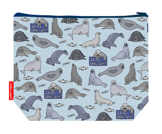 Seals toiletry bag with vibrant HD print and washable lining by Selina-Jayne Designs