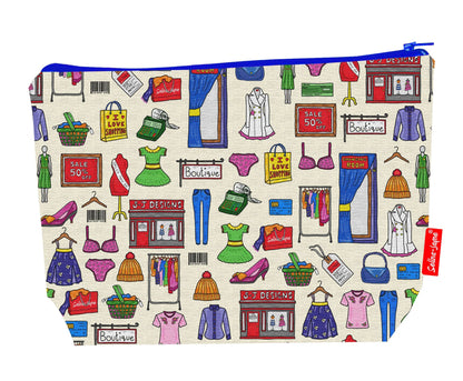 Practical 29cm shopping themed wash bag with easy-care washable lining