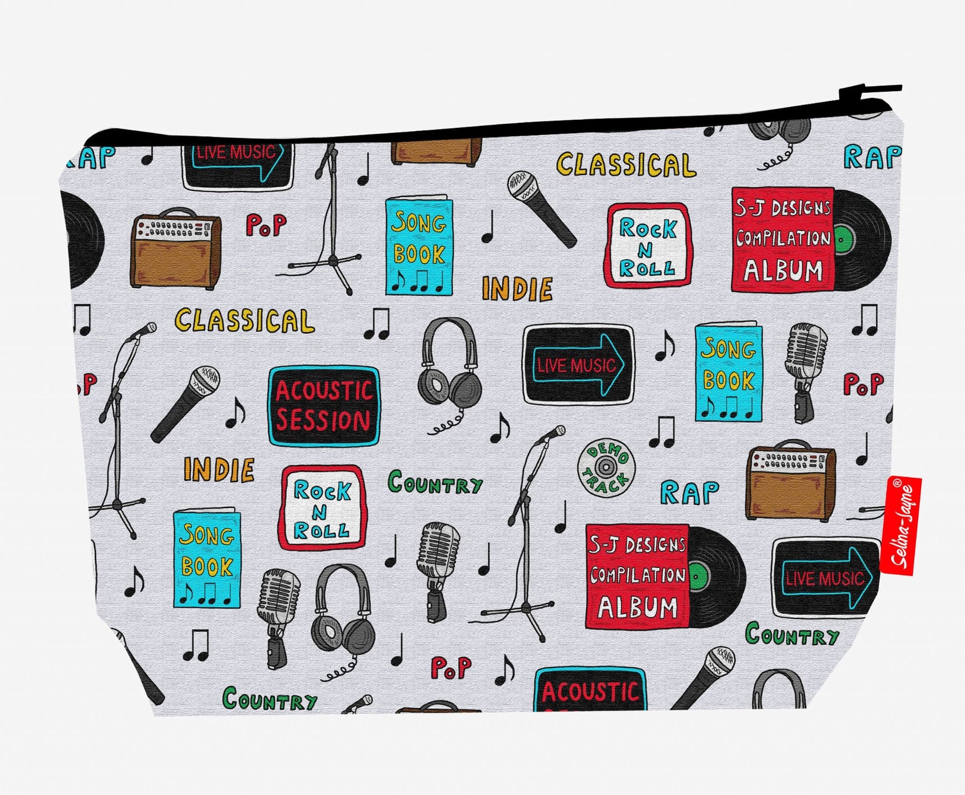 Premium 29cm music lover wash bag with washable lining and durable polyester construction