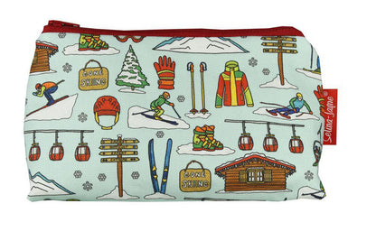 Skiing cosmetic bag by Selina-Jayne featuring vibrant skier design with HD print on durable polyester fabric