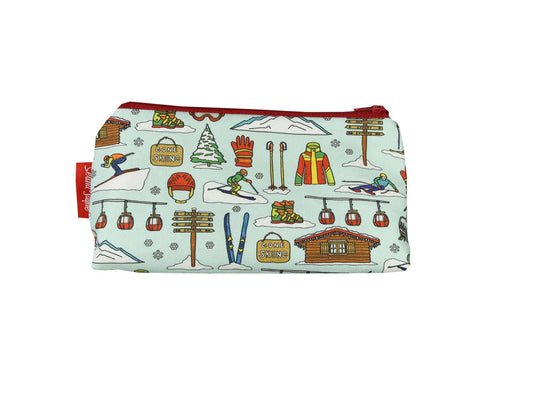 Skiing cosmetic bag by Selina-Jayne featuring vibrant skier design with HD print on durable polyester fabric