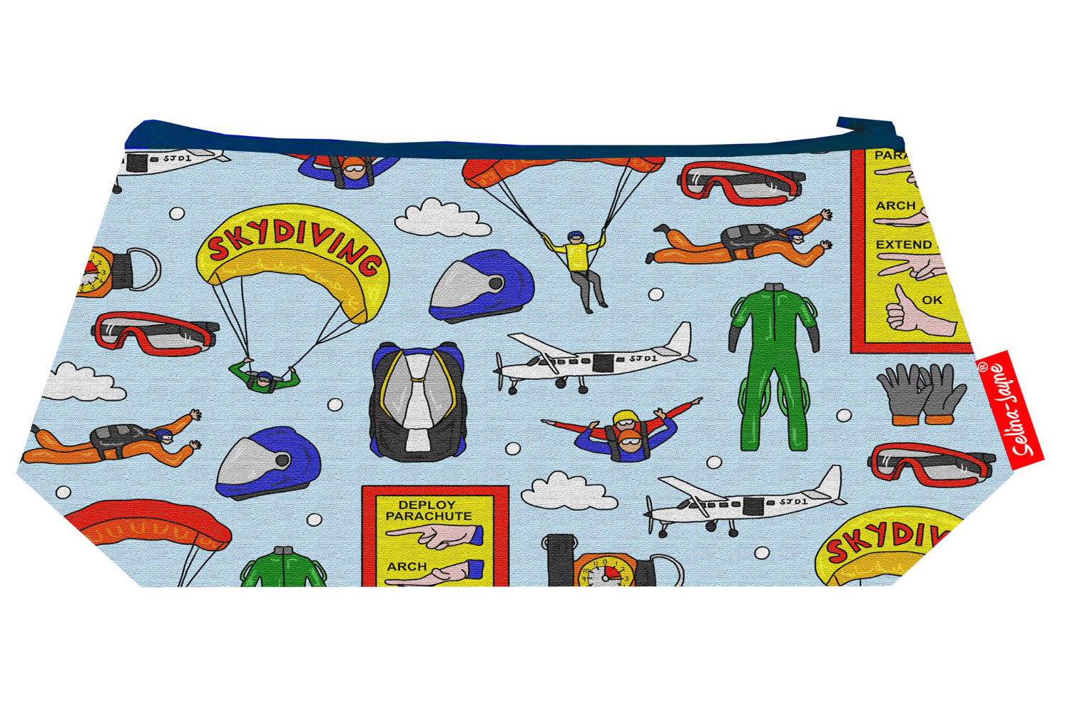 Skydiving cosmetic bag by Selina-Jayne featuring vibrant parachuting design with HD print on durable polyester fabric