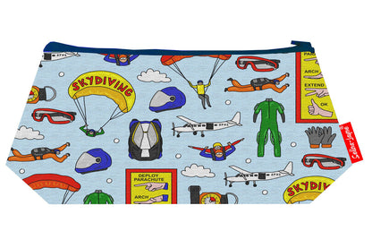 Skydiving cosmetic bag by Selina-Jayne featuring vibrant parachuting design with HD print on durable polyester fabric