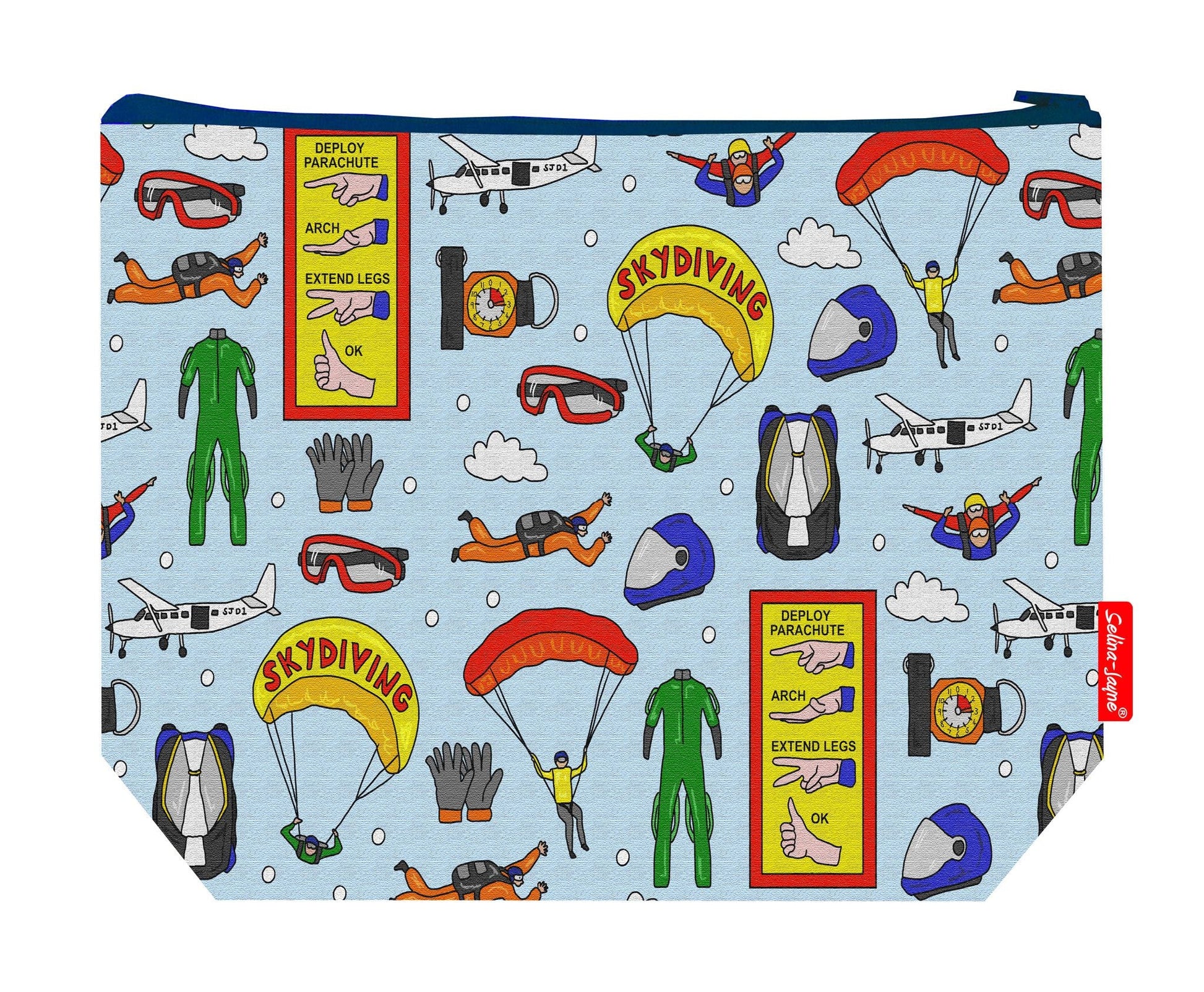 Premium 29cm skydiving wash bag with washable lining and durable polyester construction