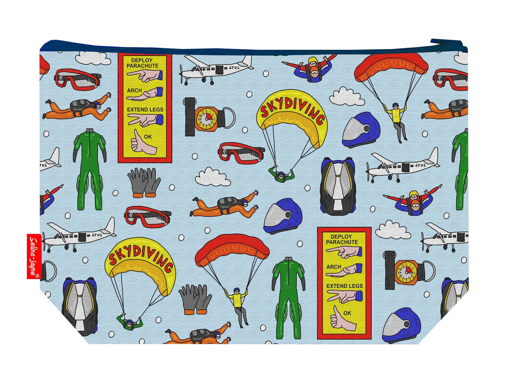 Skydiving toiletry bag featuring thrilling adventure sports design with vibrant HD print by Selina-Jayne Designs