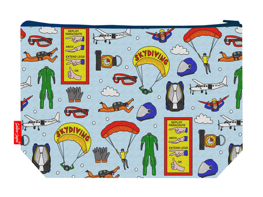 Skydiving toiletry bag featuring thrilling adventure sports design with vibrant HD print by Selina-Jayne Designs