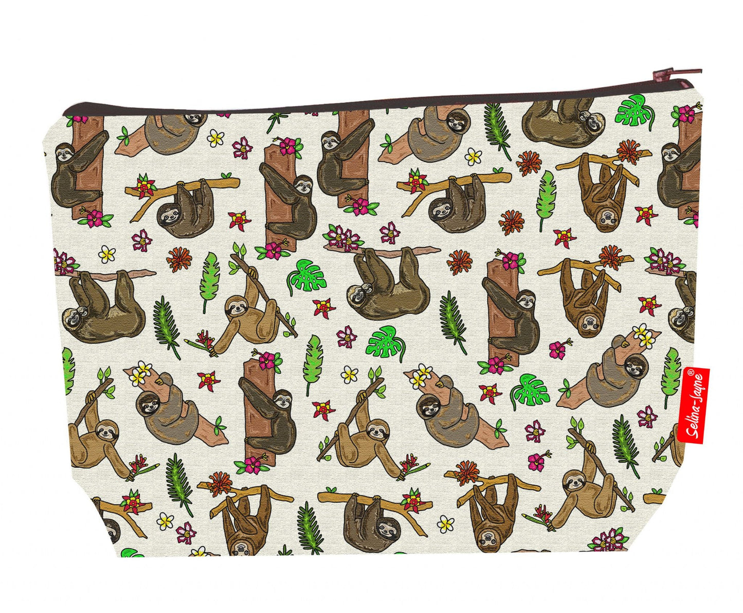 Premium 29cm sloth wash bag with washable lining and durable polyester construction