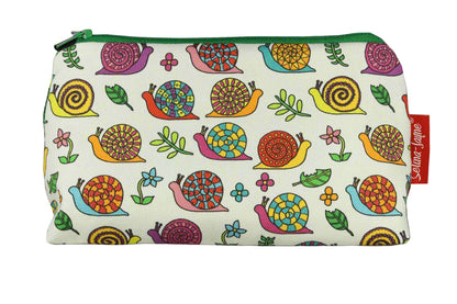 Snails cosmetic bag by Selina-Jayne featuring vibrant garden creature design with HD print on durable polyester fabric