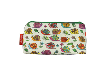 Snails cosmetic bag by Selina-Jayne featuring vibrant garden creature design with HD print on durable polyester fabric