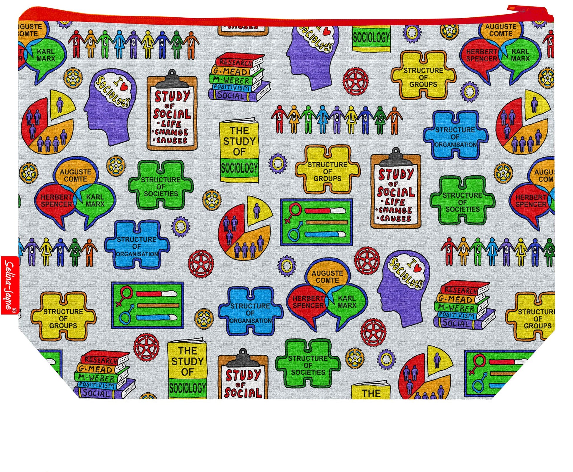 Sociologist toiletry bag featuring social science themed design with vibrant HD print by Selina-Jayne Designs