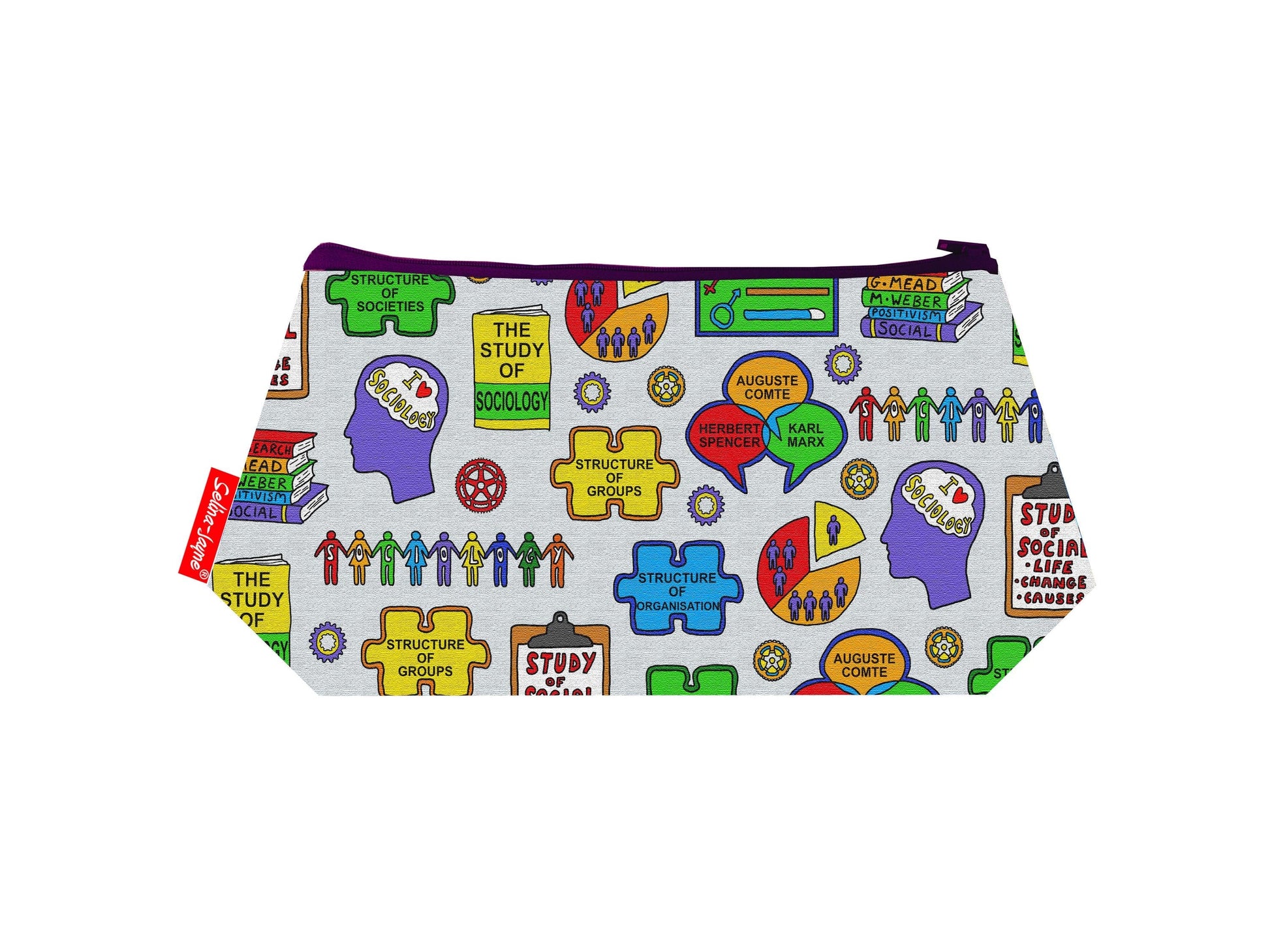 Sociology cosmetic bag by Selina-Jayne featuring vibrant sociologist design with HD print on durable polyester fabric
