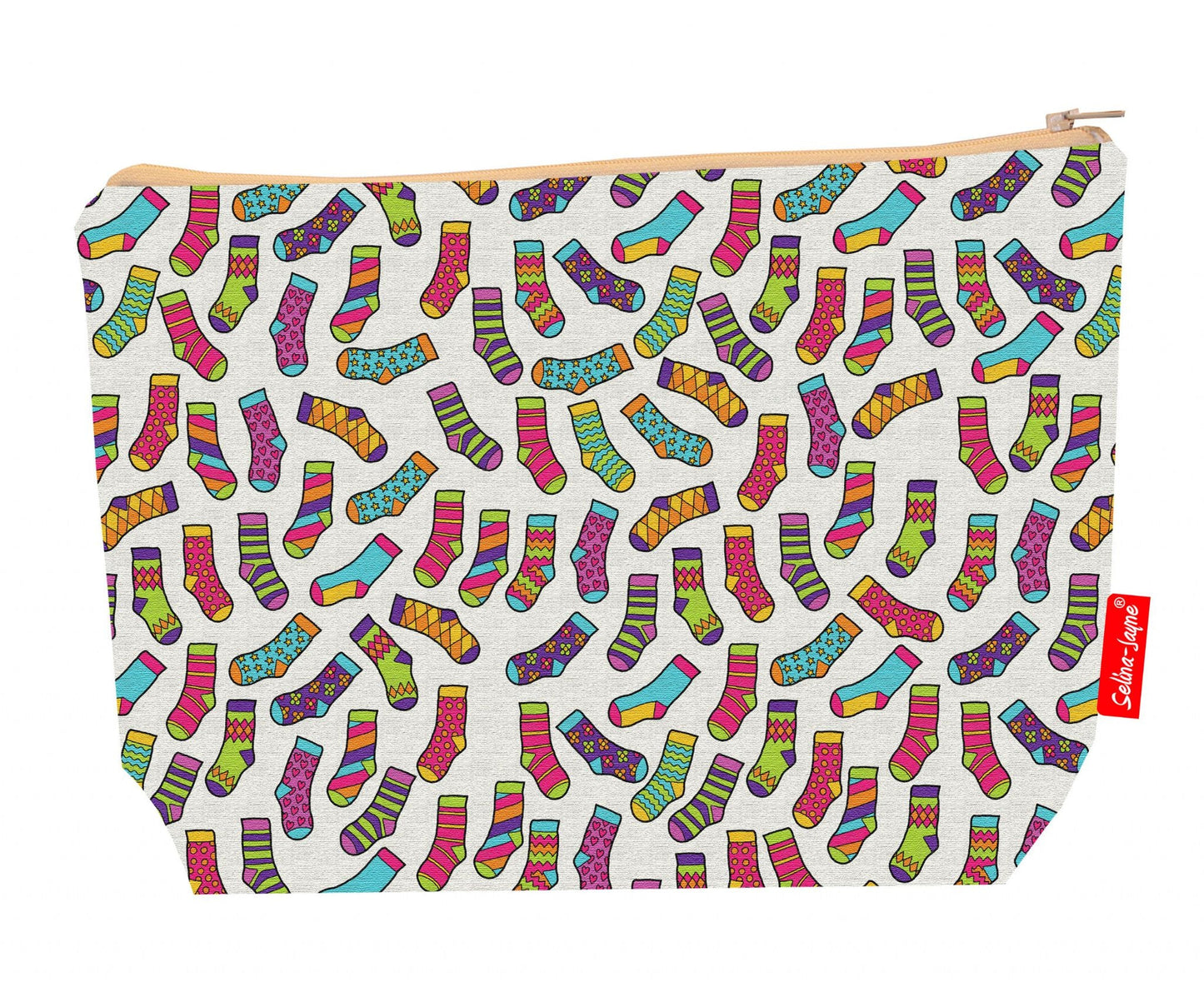 Premium 29cm sock themed wash bag with washable lining and durable polyester construction