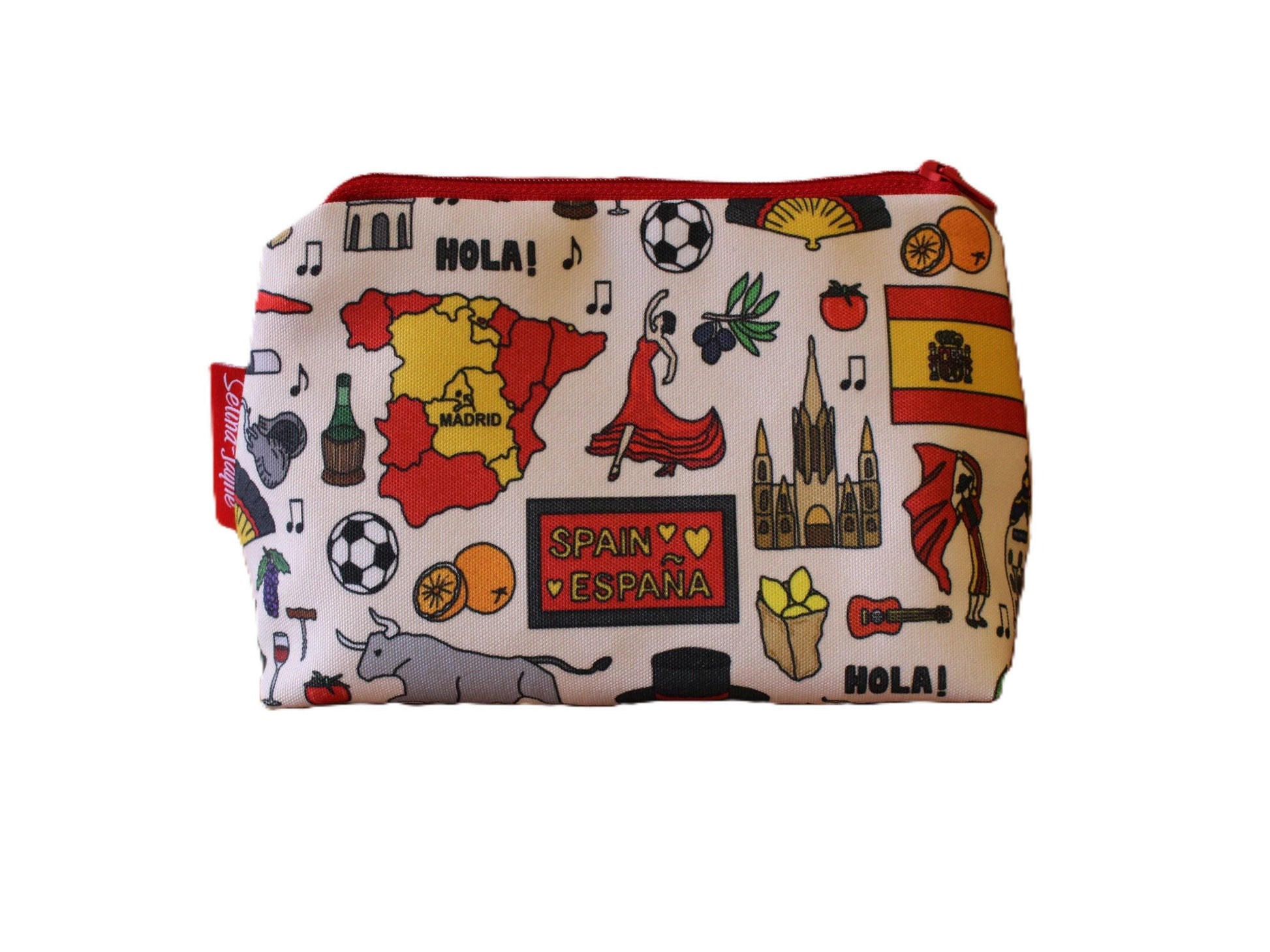 Spain cosmetic bag by Selina-Jayne featuring vibrant Spanish travel design with HD print on durable polyester fabric