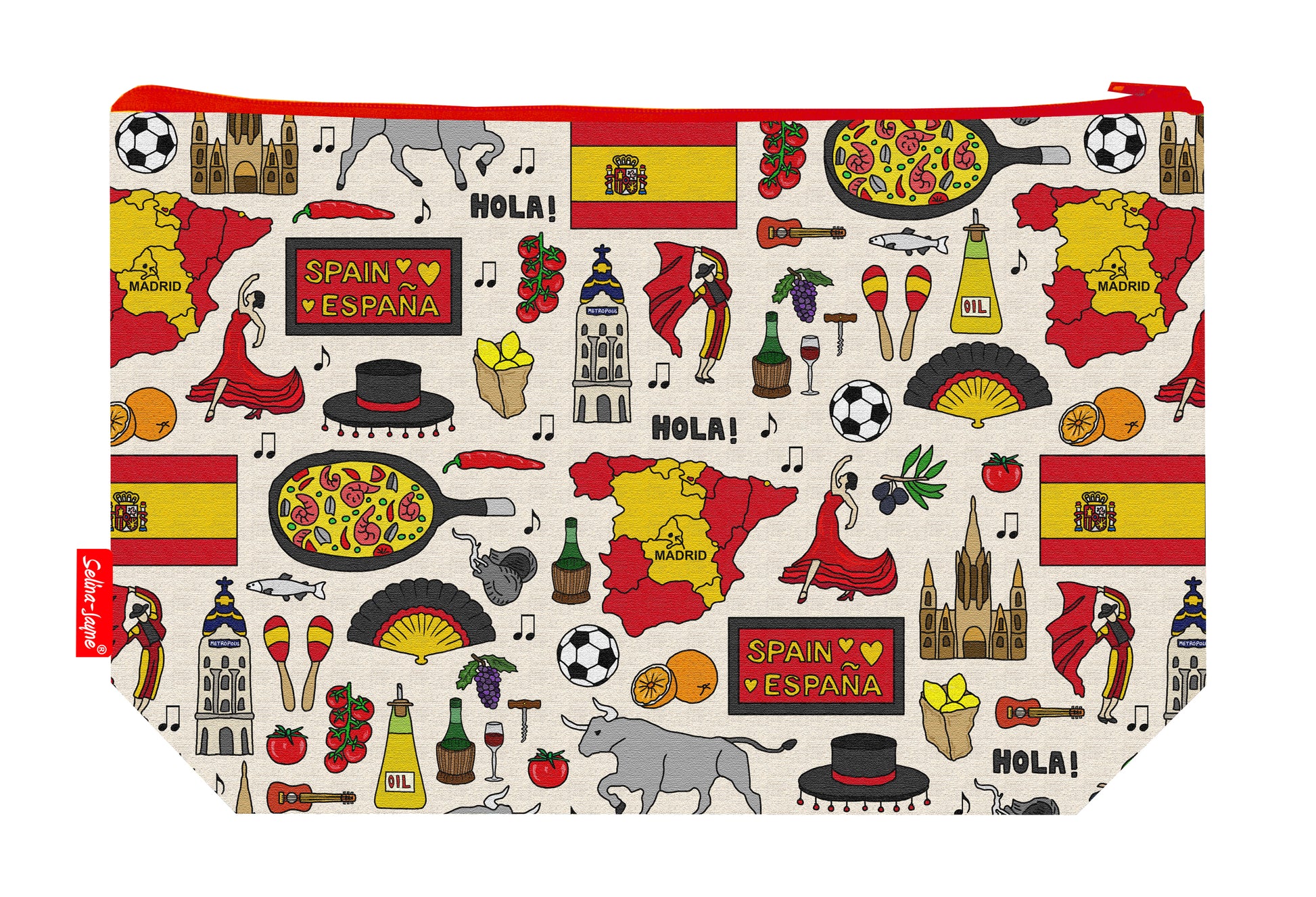 Spain toiletry bag featuring Spanish flag design by Selina-Jayne Designs
