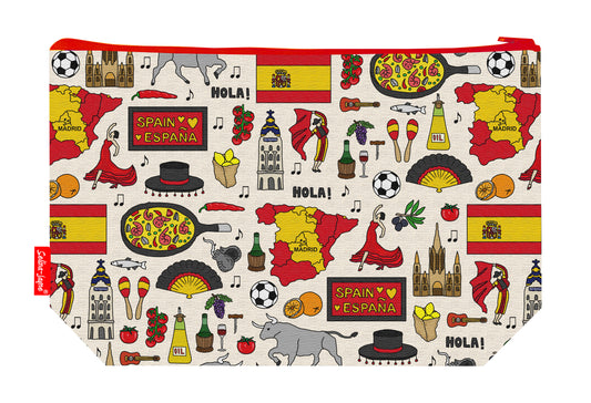 Spain toiletry bag featuring Spanish flag design by Selina-Jayne Designs