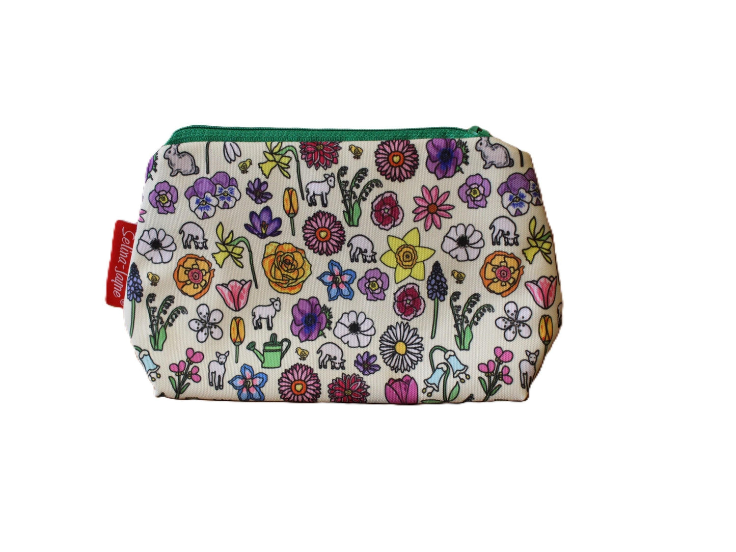 Spring Meadow cosmetic bag by Selina-Jayne featuring vibrant wildflower design with HD print on durable polyester fabric