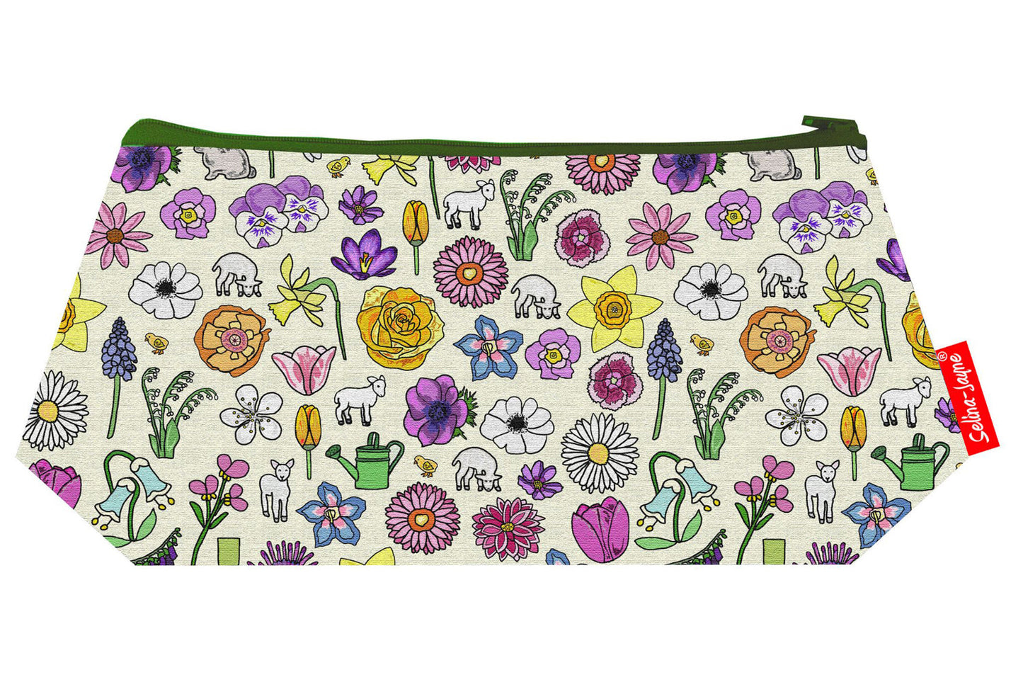 Spring Meadow cosmetic bag by Selina-Jayne featuring vibrant wildflower design with HD print on durable polyester fabric