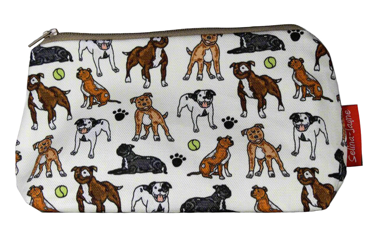 Staffy Dog cosmetic bag by Selina-Jayne featuring vibrant Staffordshire Bull Terrier design with HD print on durable polyester fabric