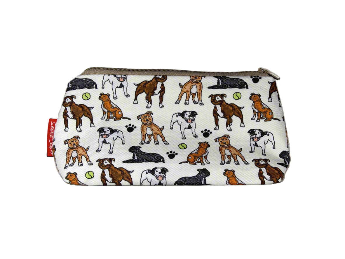 Staffy Dog cosmetic bag by Selina-Jayne featuring vibrant Staffordshire Bull Terrier design with HD print on durable polyester fabric