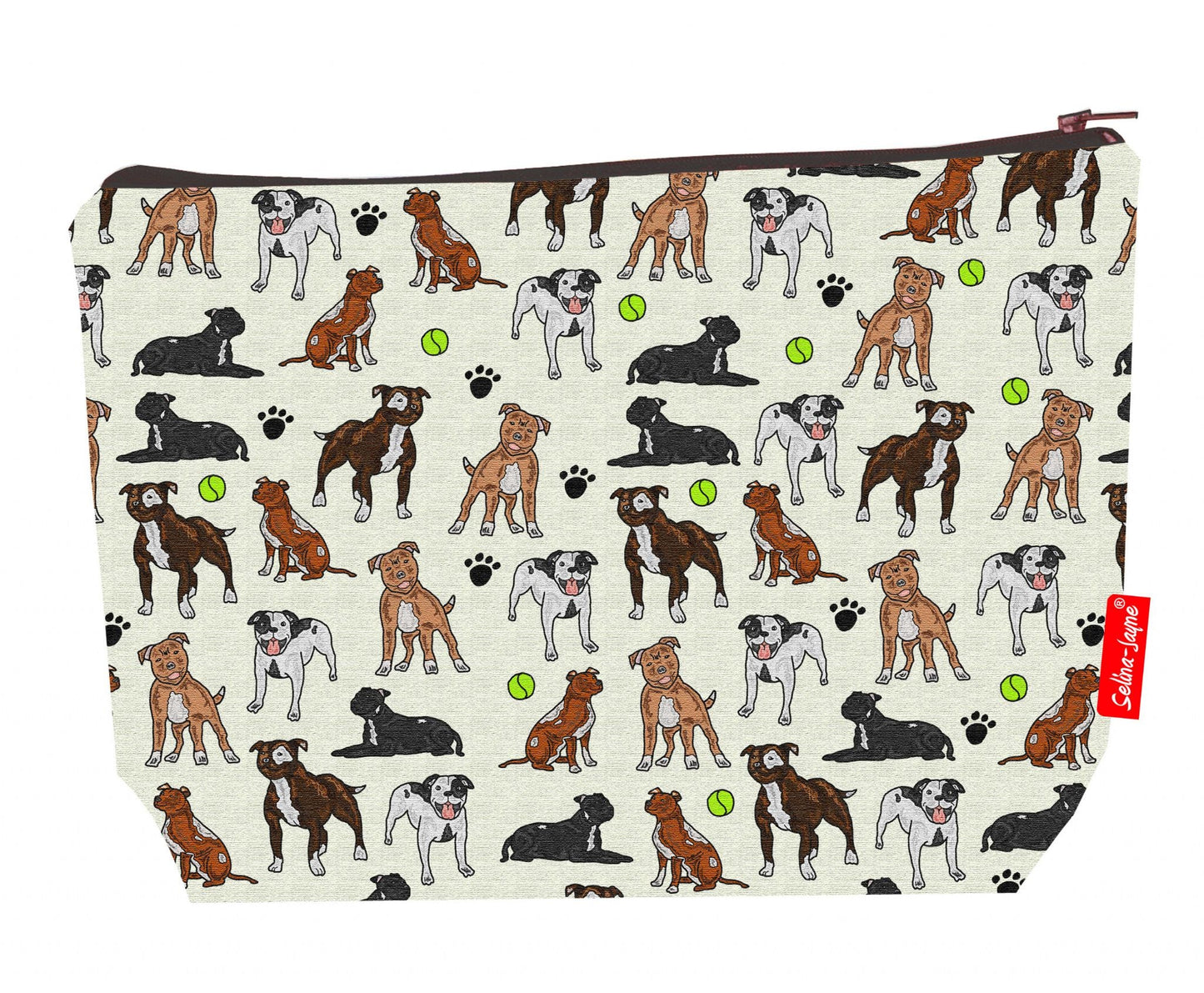 Premium 29cm Staffy wash bag with washable lining and durable polyester construction