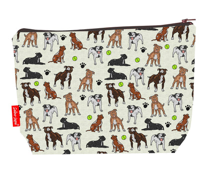 Staffy Dogs toiletry bag featuring spirited Staffordshire Bull Terrier design with vibrant HD print by Selina-Jayne Designs
