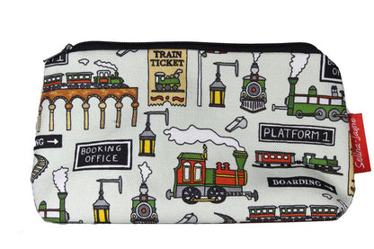 Steam Trains cosmetic bag by Selina-Jayne featuring vintage railway design with vibrant HD print on premium polyester fabric