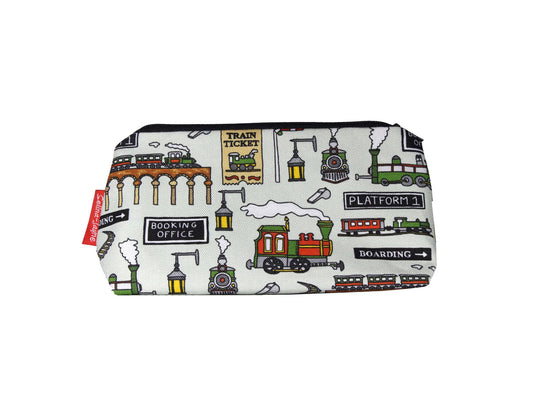 Steam Trains cosmetic bag by Selina-Jayne featuring vintage railway design with vibrant HD print on premium polyester fabric