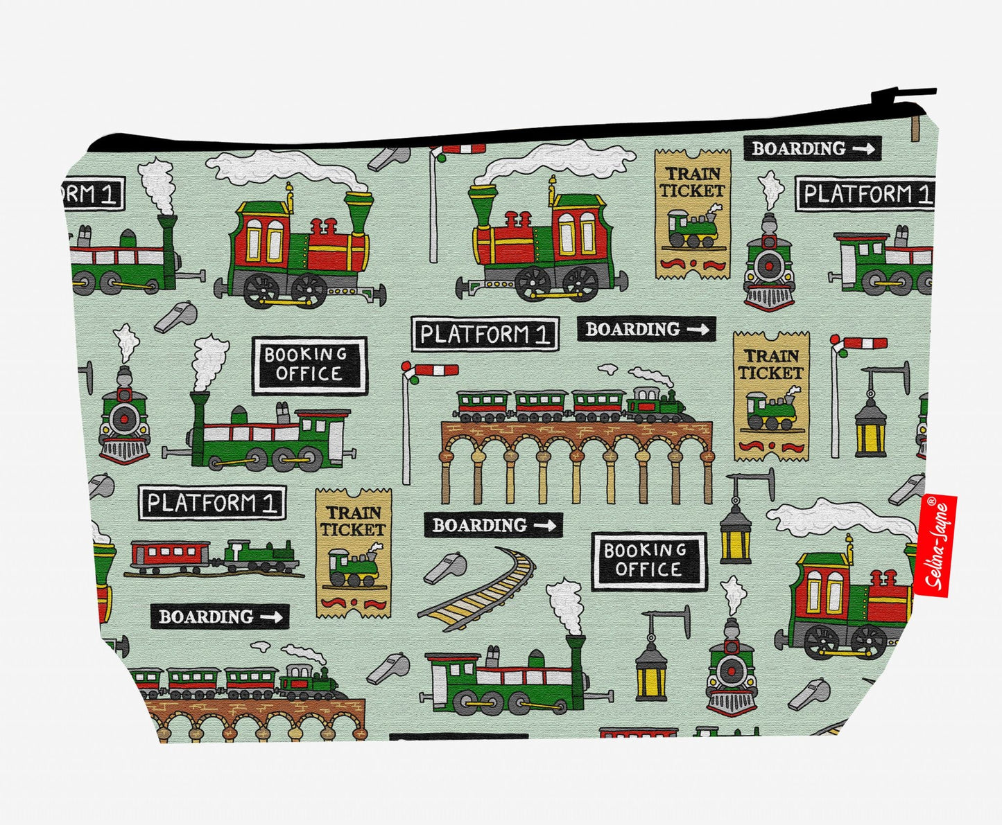 Premium 29cm steam train wash bag with washable lining and durable polyester construction