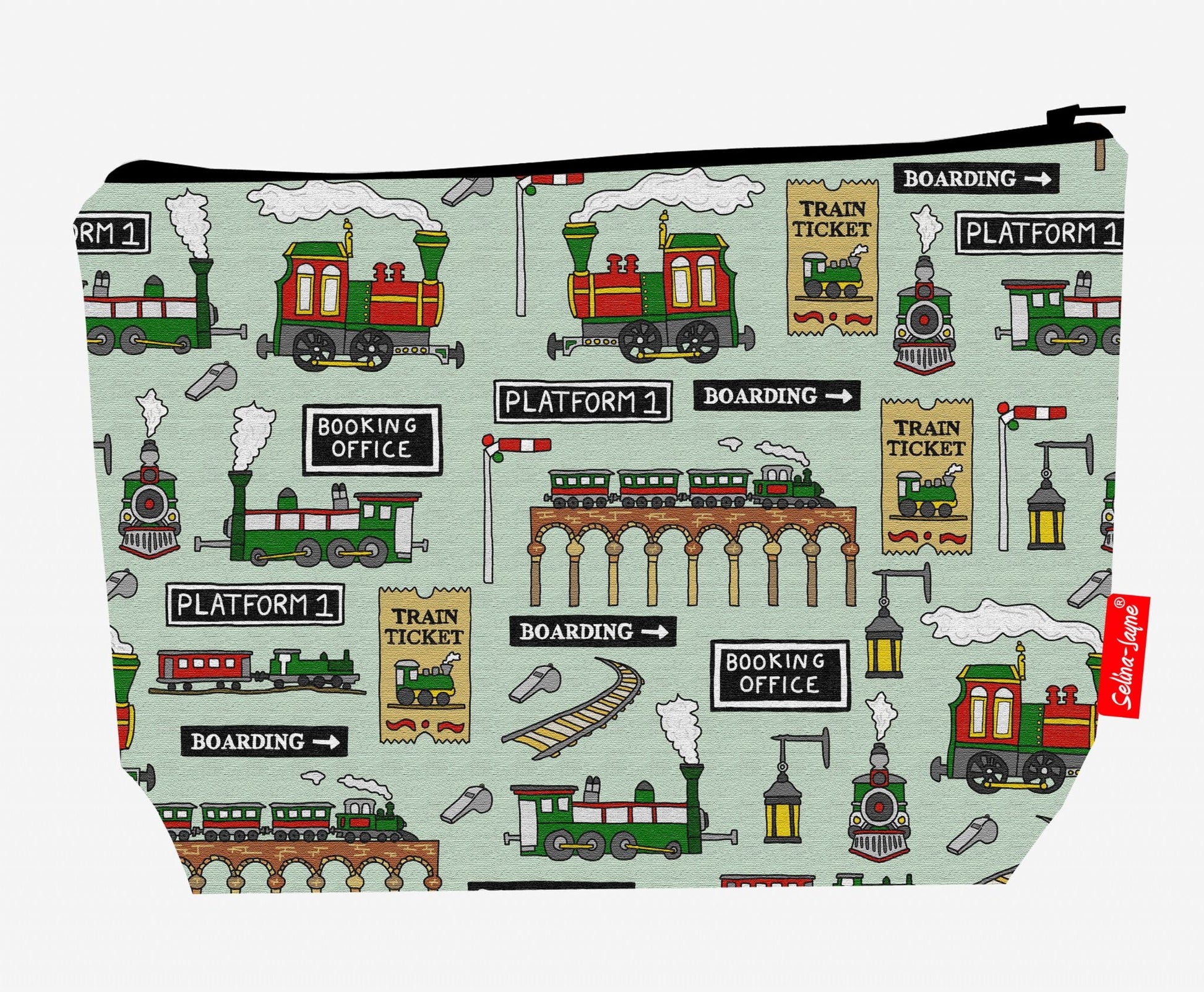 Premium 29cm steam train wash bag with washable lining and durable polyester construction