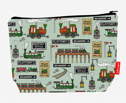 Premium 29cm steam train wash bag with washable lining and durable polyester construction