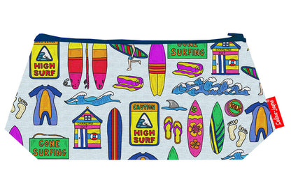 Surfer cosmetic bag by Selina-Jayne featuring beach surfing design with vibrant HD print on premium polyester fabric