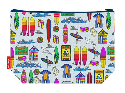 Surfer toiletry bag featuring dynamic wave-riding design with vibrant HD print by Selina-Jayne Designs