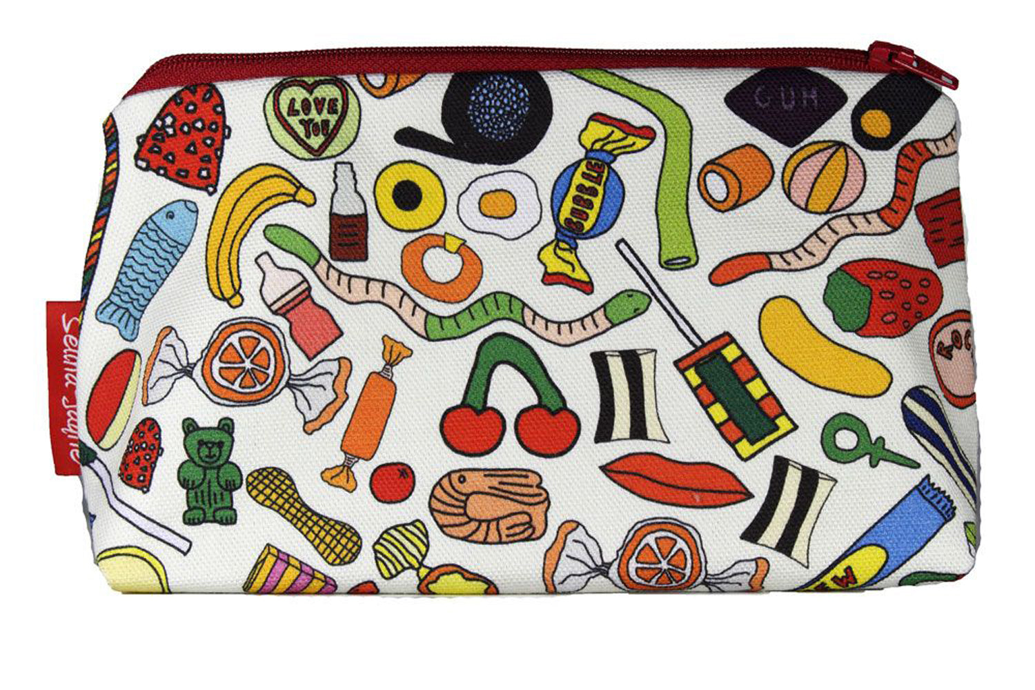 Sweet Tooth cosmetic bag by Selina-Jayne featuring colorful candy confectionery design with vibrant HD print on premium polyester fabric
