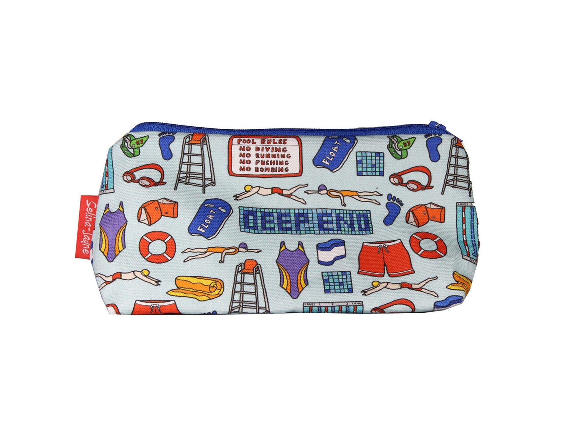 Swimming cosmetic bag by Selina-Jayne featuring swimmer aquatic sports design with vibrant HD print on premium polyester fabric